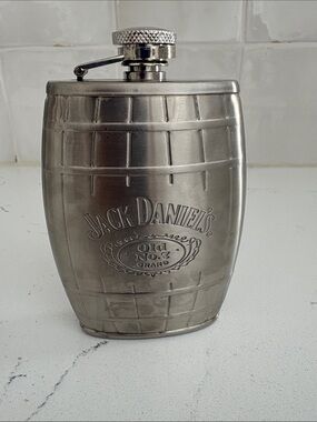 Jack Daniels Silver Barrel-Shaped Flask